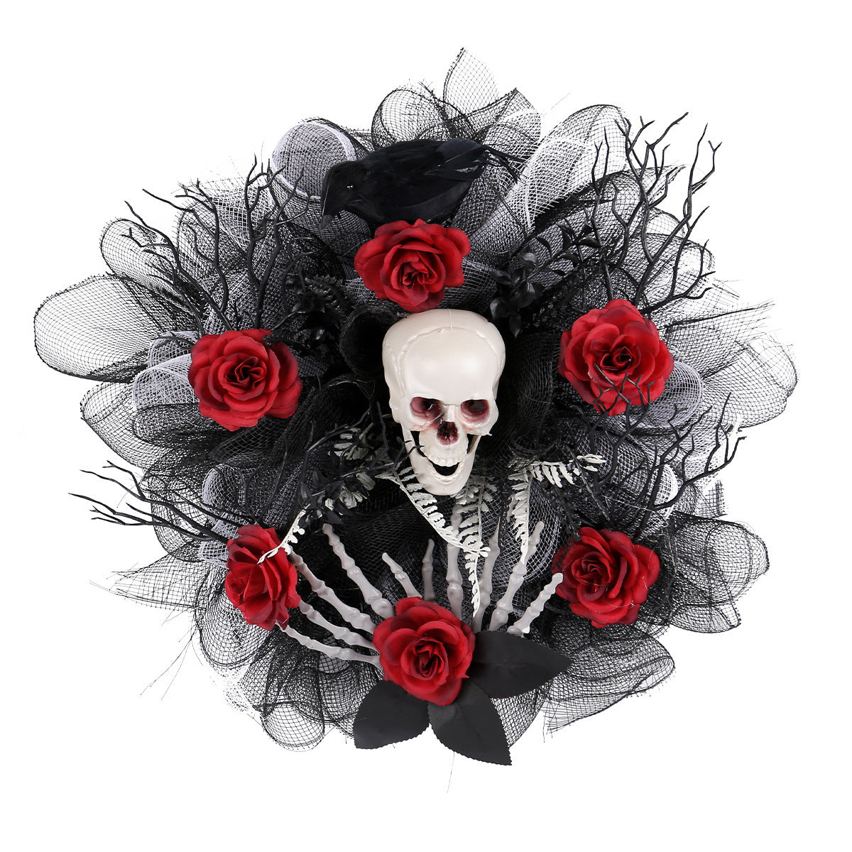 Red Rose Skull Mesh Garland