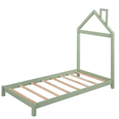 Green Twin Size Bed Frame with House Shape Headboard