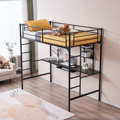 Black Loft Bed With Desk and Shelf