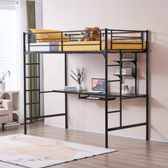 Black Loft Bed With Desk and Shelf