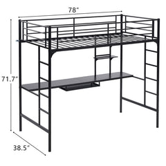 Black Loft Bed With Desk and Shelf