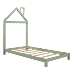 Green Twin Size Bed Frame with House Shape Headboard