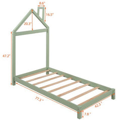 Green Twin Size Bed Frame with House Shape Headboard