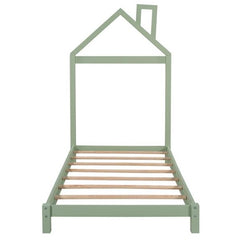 Green Twin Size Bed Frame with House Shape Headboard