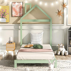 Green Twin Size Bed Frame with House Shape Headboard