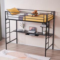 Black Loft Bed With Desk and Shelf