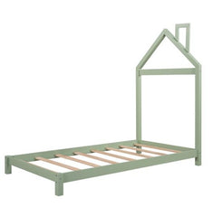 Green Twin Size Bed Frame with House Shape Headboard