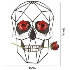 3D Wrought Iron Skull Rose Wall Art Decoration